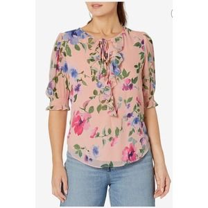 Lauren Ralph Lauren Women's Floral Crinkle Georgette Blouse Pink Sz M